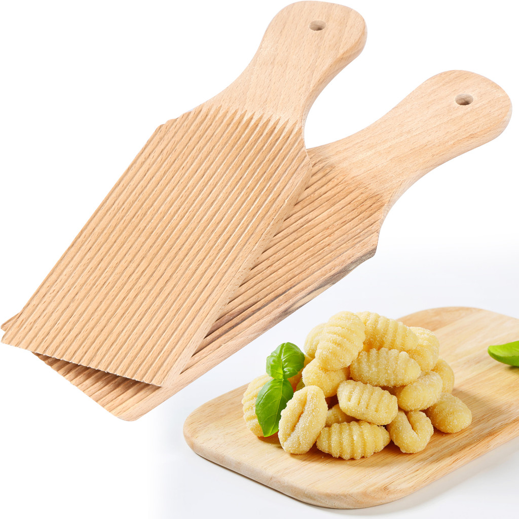2 Pcs Wooden Spaghetti Macaroni Board Gnocchi Maker with Rolls Pasta Making Tools for Home Kitchen F