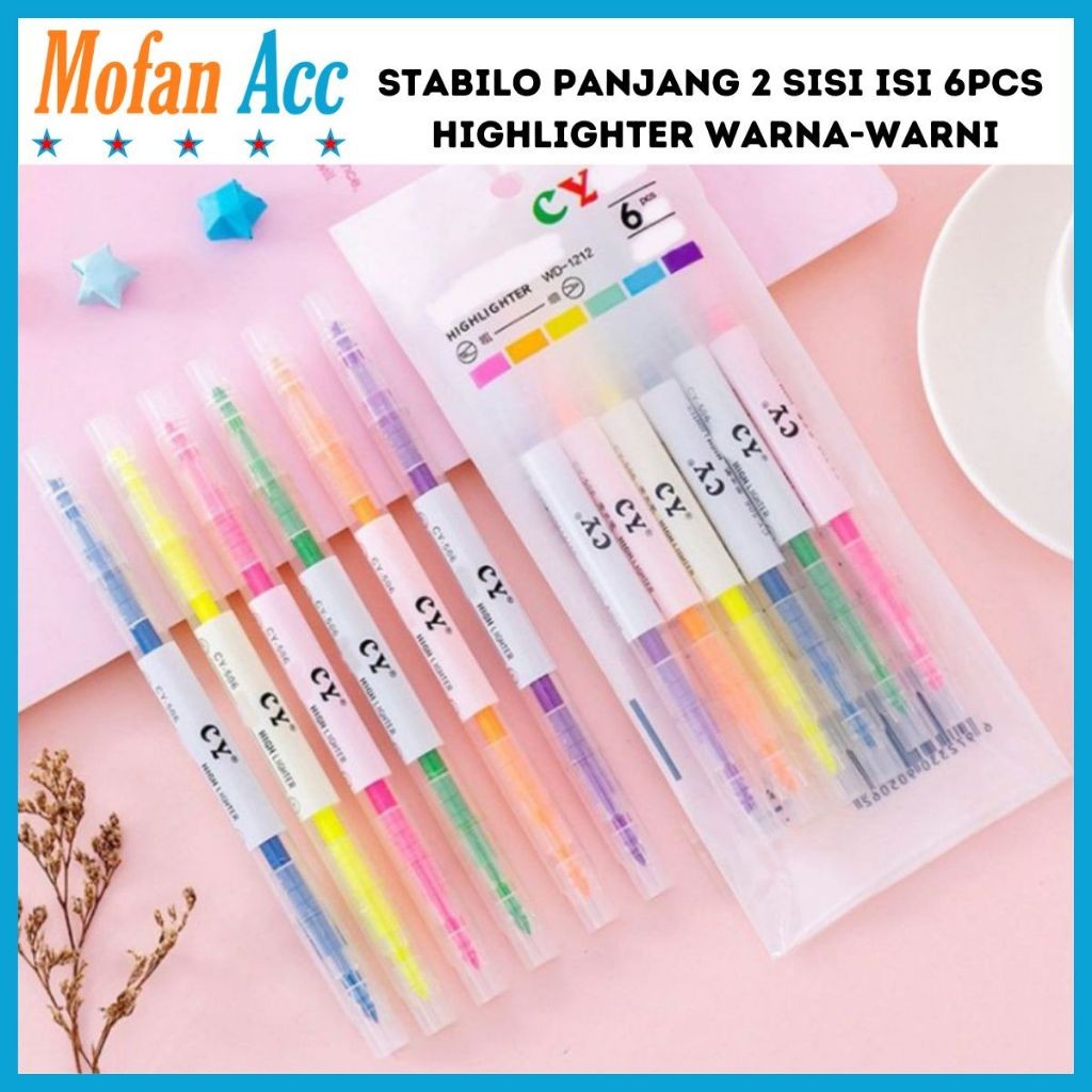 

Stabilo 2 Sisi (1 Pack Isi 6pcs) Highlighter Colorful / Perlengkapan Alat Tulis Kantor Sekolah Anak Spidol Panjang Multicolor Untuk Mewarnai Penanda Kalimat Penting ATK Set Pulpen Warna Coloring