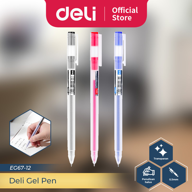 

Deli Gel Pen / Pulpen Gel 0.5mm Isi 12 pcs Tinta Banyak ATK Kantor EG67-12PCS