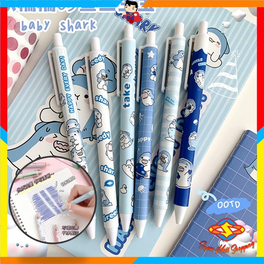

SMS Pena Cetekan Karakter Motif Hiu Pulpen Warna Blue Shark Tinta Hitam Alat Tulis Sekolah Kantor Pen Bolpoint Stationary Murah