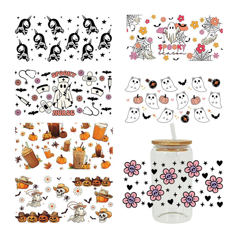 

UV DTF Transfers Stickers, Cup Wraps, Spooky Season, Halloween Printed for DIY Glass, Ceramic Metal Leather, Etc., 16oz D4680
