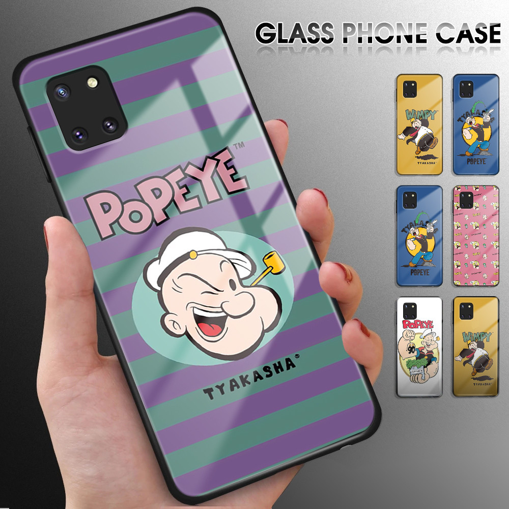 Untuk Samsung Galaxy Note 9 10 Plus Luxury Soft Edge Anime Popeye Glossy Casing Tempered Glass Shock