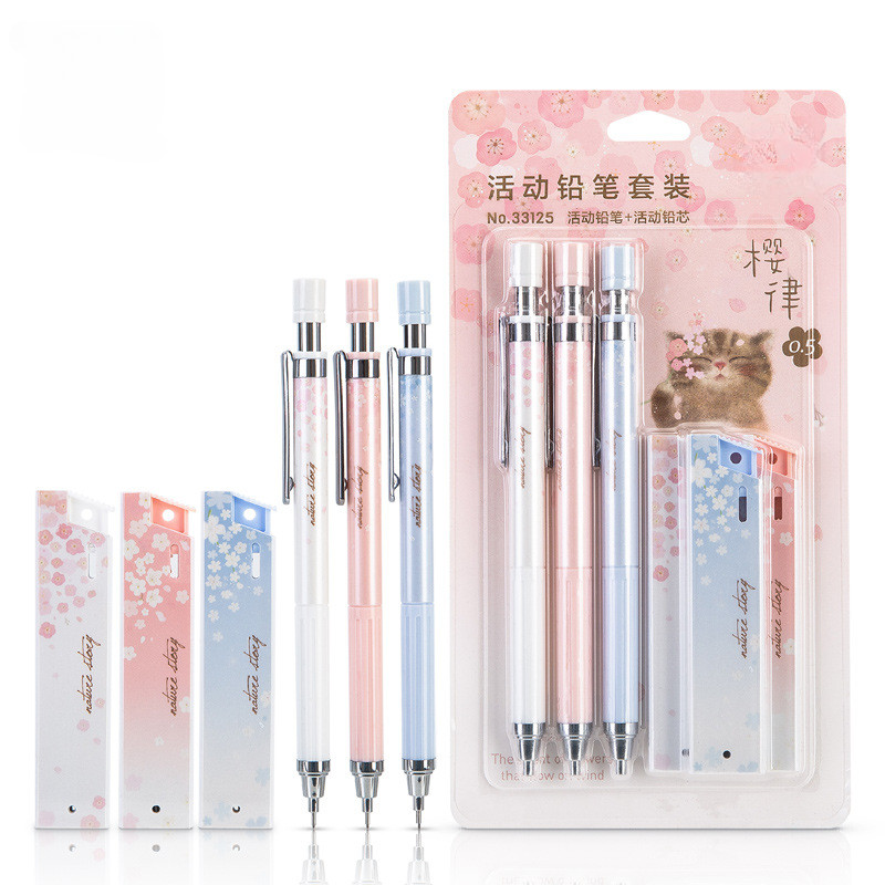 

0.5mm Lovely Fresh Cherry Sakura Mechanical Pencil Set Student Automatic Pencil School Office Supply Escolar Papelaria