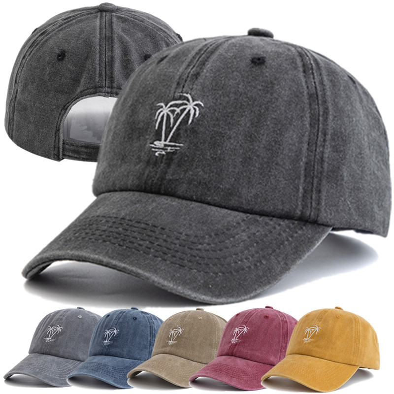 

New Unisex Washed Cotton Cap Coconut Tree Embroidery Vintage Baseball Cap Men Women Casual Outdoor Dad Hats