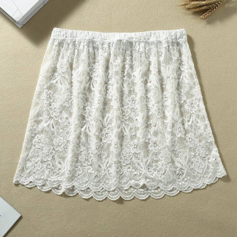 

Women Floral Lace Layering Faux Top Mini Skirt Pleated A-Line Flare Fake Hem Shirt Extender Half-Length Underskirt