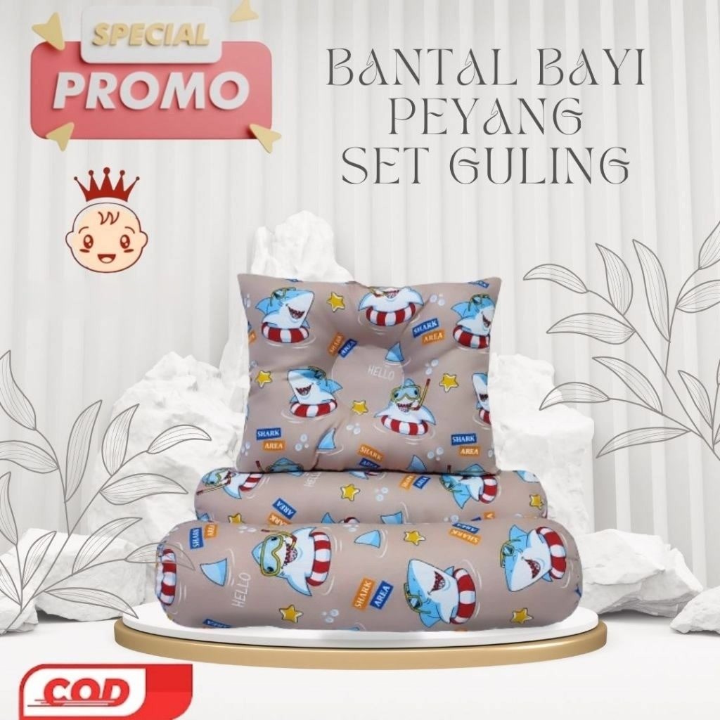 Bantal Peyang Set Guling / Bantal Tidur Bayi Karakter / Bantal Bayi Newborn / Bantal Peyang Bayi