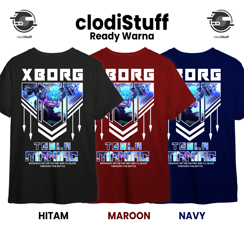 Kaos XBORG SKIN EPIC TESLA MANIAC Mobile Legends ML MLBB Lengan Pendek Hitam Combed 30s Pria Wanita
