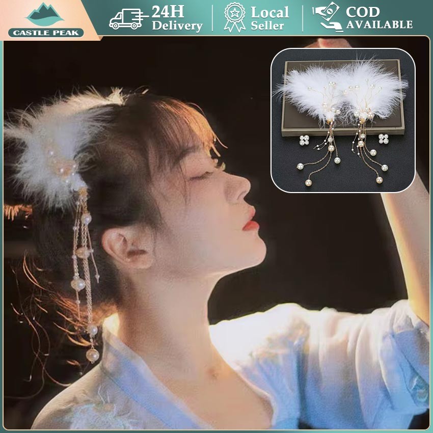 2Pcs/Set Bulu angel Putih Aksesoris Bando Pesta Aksesoris Pesta Bando Kepala Rambut Kartu Kepala Per