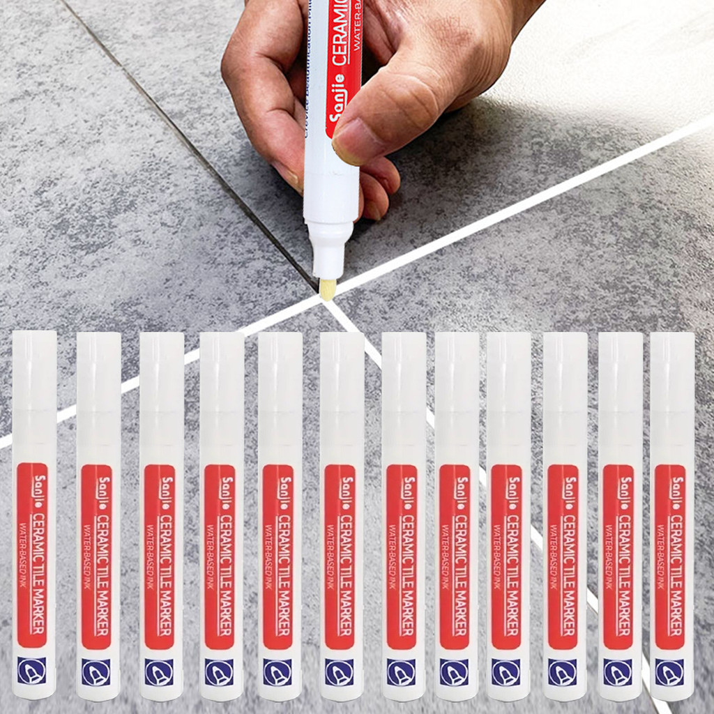 

12pcs Grout Pen White Tile Paint Marker: Waterproof Grout Paint, Tile Grout Colorant and Sealer Pen - Beige, Narrow 5mm Tip