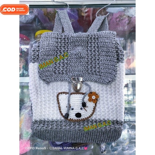 tas ransel rajut karakter hello kitty/tas gendong rajut hello kitty