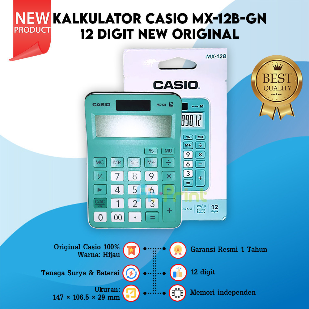 

HJK Kalkulator Casio MX-12B Calculator Desktop MX 12B 12 Digits Warna Lucu Pink Putih Biru Muda