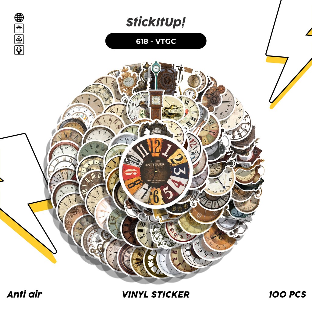 

COD 100 Pcs Stiker Vintage Clock Art Lucu Anti Air Untuk Dekorasi Notebook Sepeda Skateboard Handphone DIY