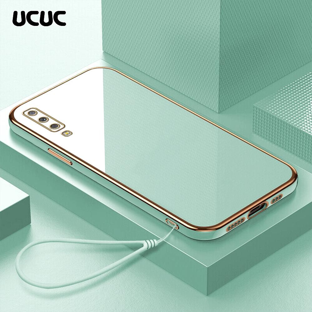 UCUC Compitable With Samsung A7 2018 A750 (Lanyard Gratis) Cartoon Square Edge Pattern Design Luxury