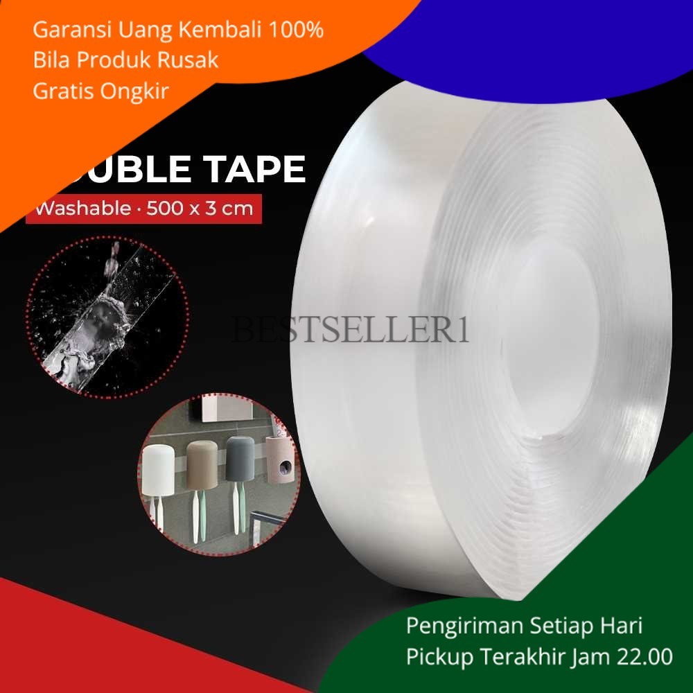 

BS Double Tape Super Kuat Dua Sisi Bolak Balik Termurah Transparan Solatip Premium Perekat Murah