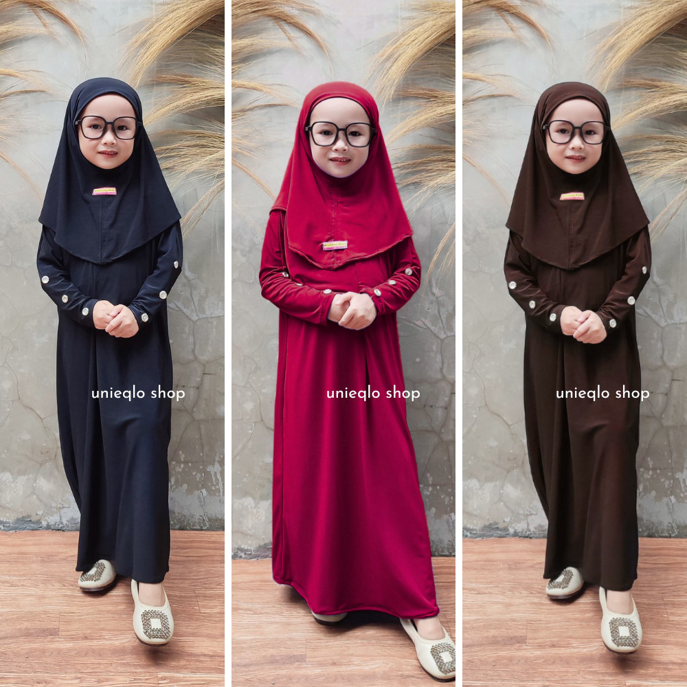 [SALE][HOT] Terbaru Gamis Jersey Abaya Anak Perempuan Model Lengan Kancing Usia 3-12 Tahun Bahan Jer