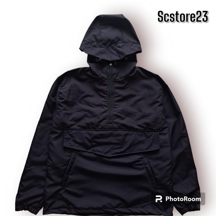JAKET CAGOULE POLOS CASUAL UNISEX PEMIUM JAKET PARASUT GORPCORE - Hitam, M