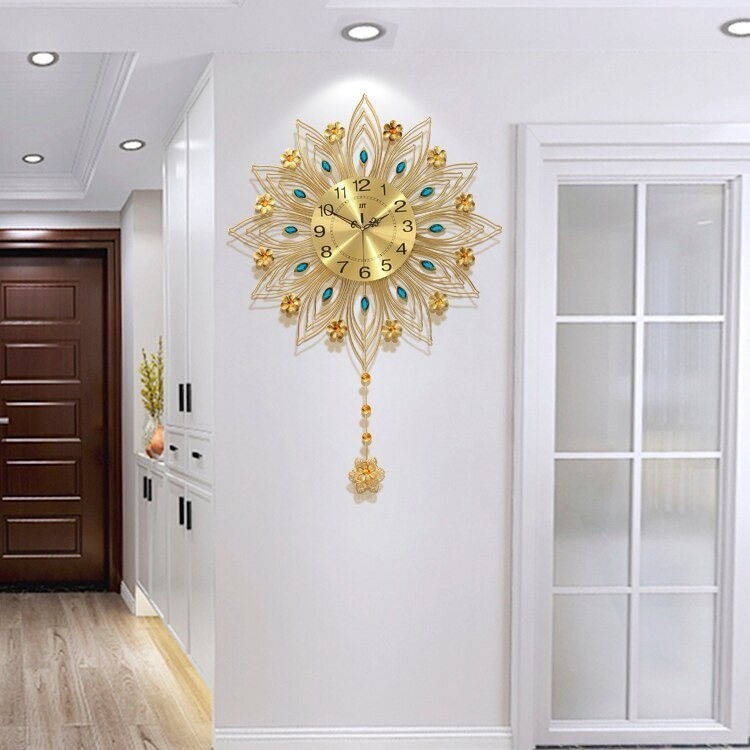 TAFFHOME Jam Dinding Besar Jam Hiasan Dinding Geometric Pendulum Jam Dinding Mewah Quartz Clock