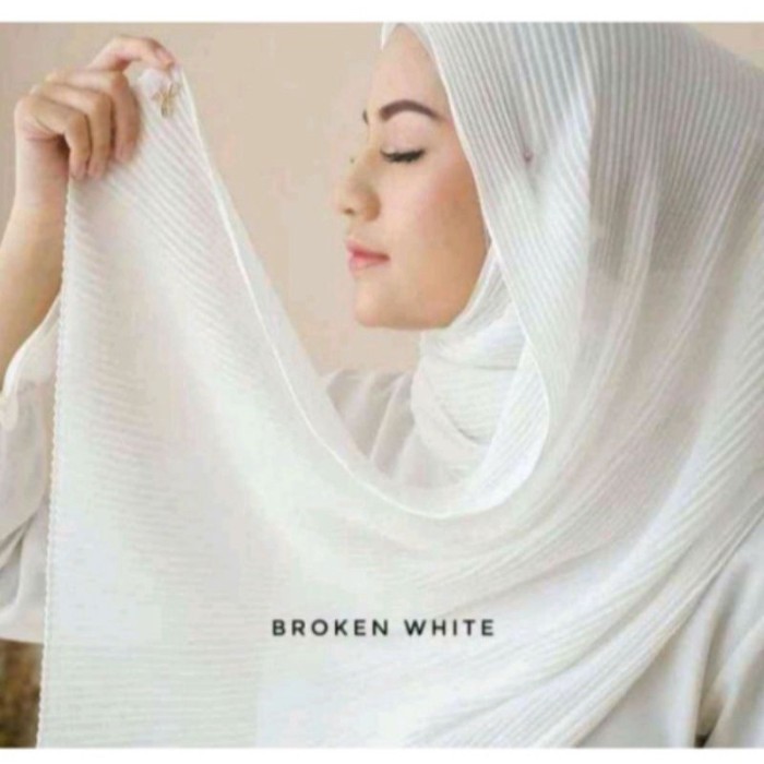 ✨TERLARIS✨ -hijab pashmina full plisket/pashmina/plisket/warna broken white