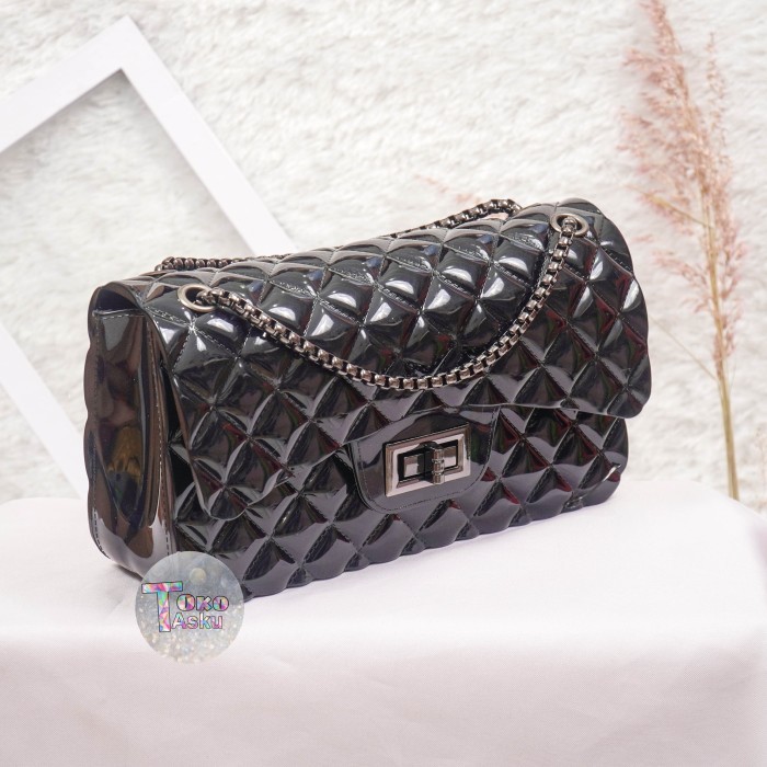 PROMO - TAS JELLY GLOSSY SIZE 22 CM | TAS JELLY MINISO - Maroon