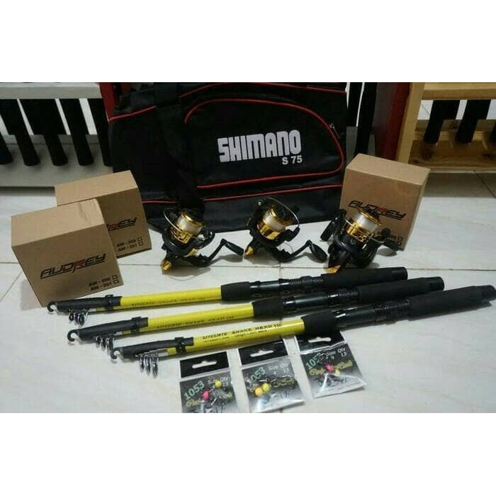 Set Pancing Terlaris 3 Reel Audrey 200/3 Joran Antena/ 1 Tas shimano