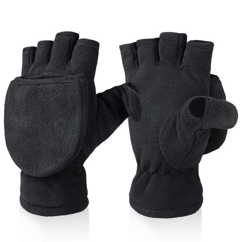 Windproof Convertible Flip Top Gloves Winter Warm Mittens Half Finger Gloves with Flap Cover For Man