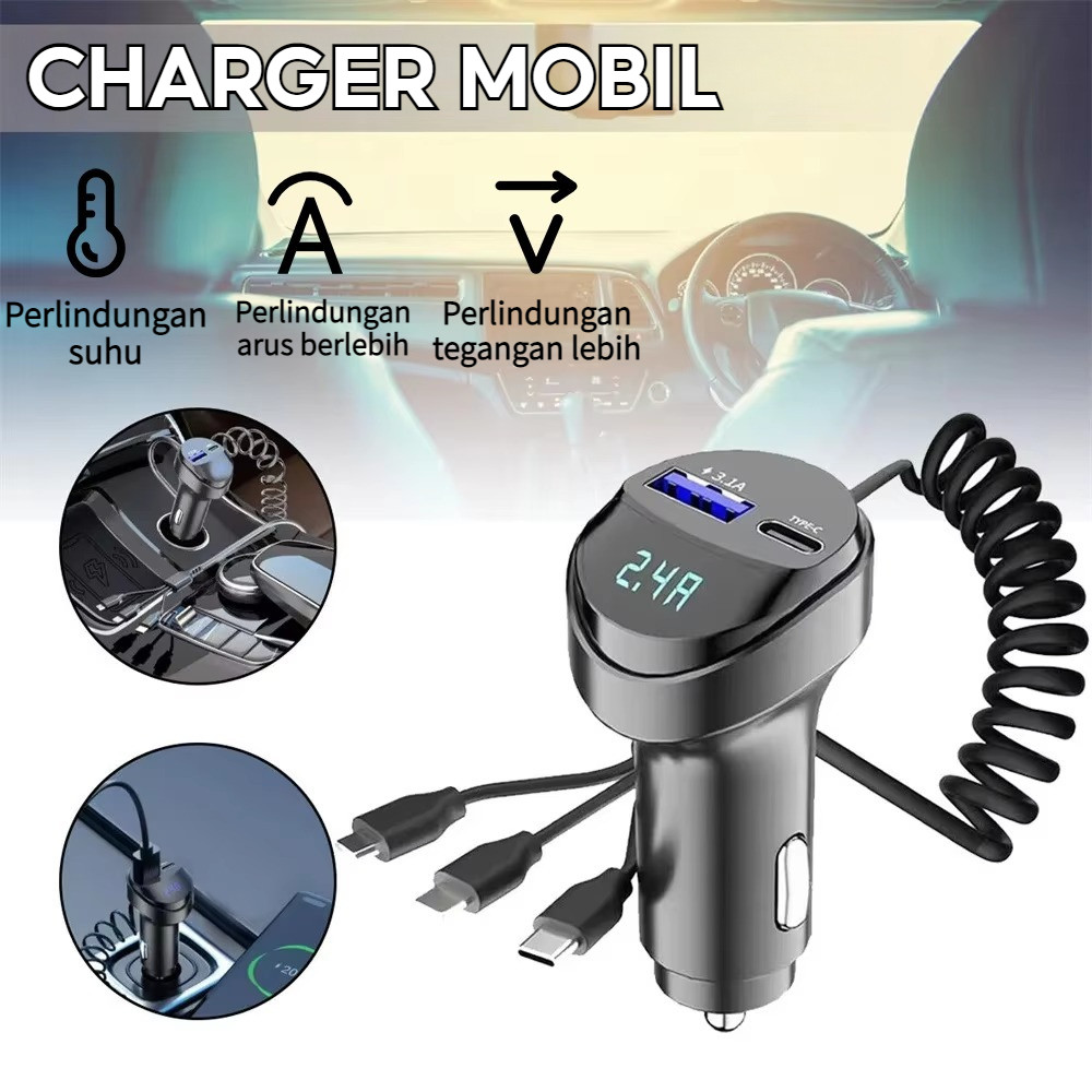 1. Charger car USB +port type-c 1A 3 in 3.1 Car Digital LED Display Cable With Phone2. Phone Charger