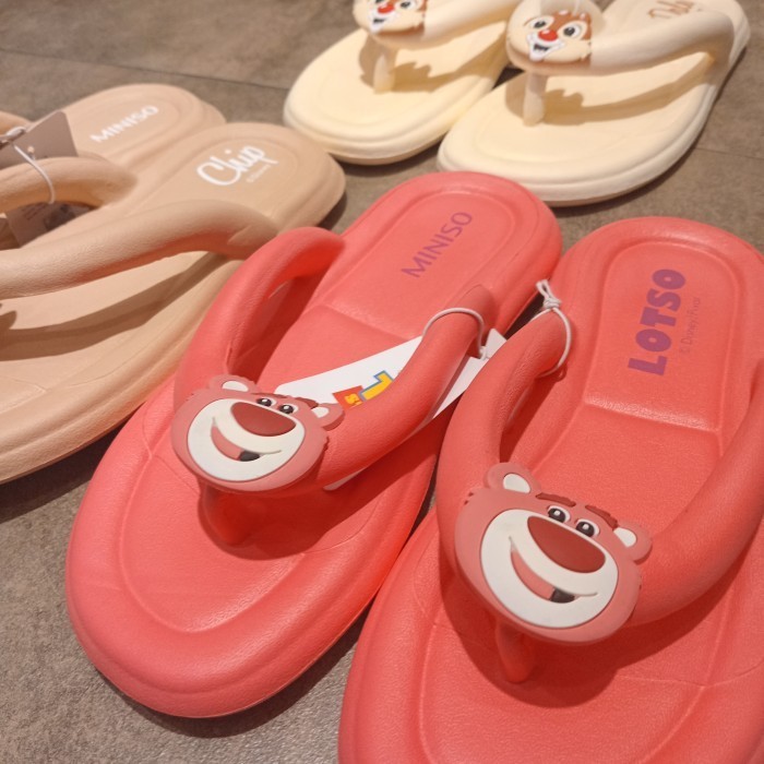 Disney Pixar Lotso and Chip 'n' Dale Slippers - Sandal Wanita MINISO - Sandal Jepit - Flip Flops