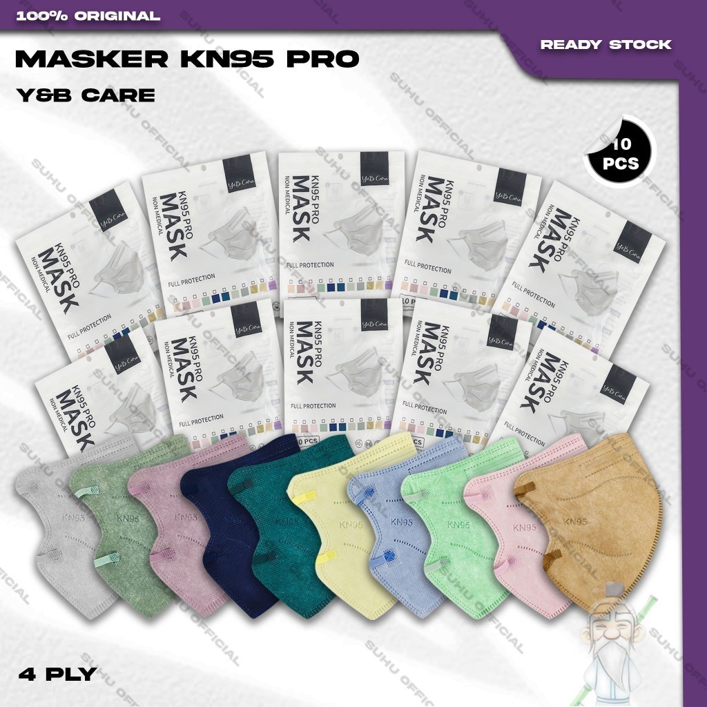 ACEH.SDM131450  Masker KN95 PRO Y&B CARE 4Ply isi 10Pcs Putih Hitam Warna Warni 95PRO KN 95 PRO 4 Pl