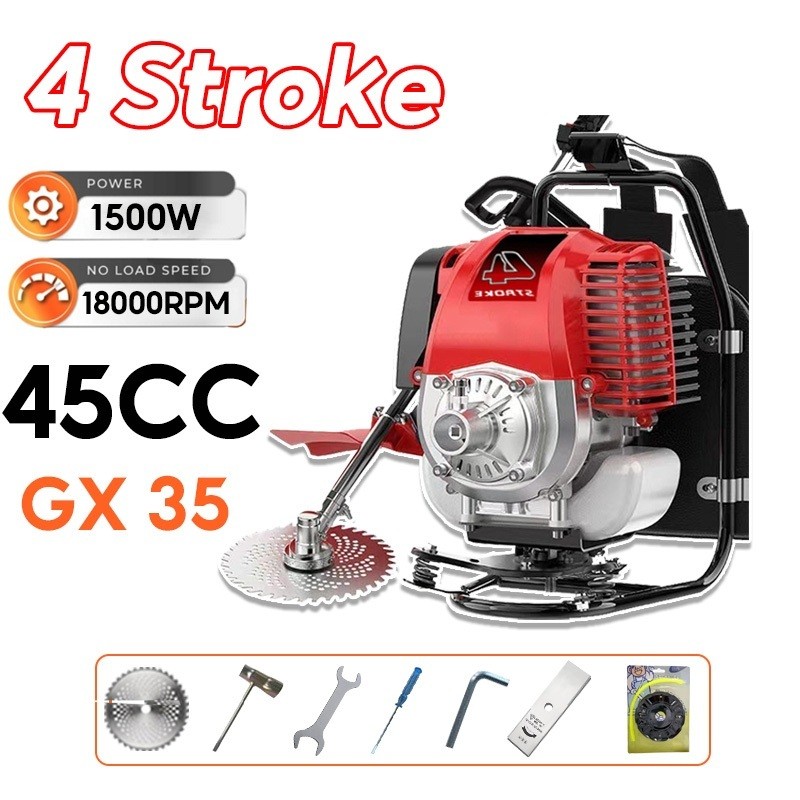 ECOSEN 1500W Mesin Potong Rumput 4 Tak Brush Cutter Gendong 45CC Mesin Pemotong Rumput Powerfull 4 t