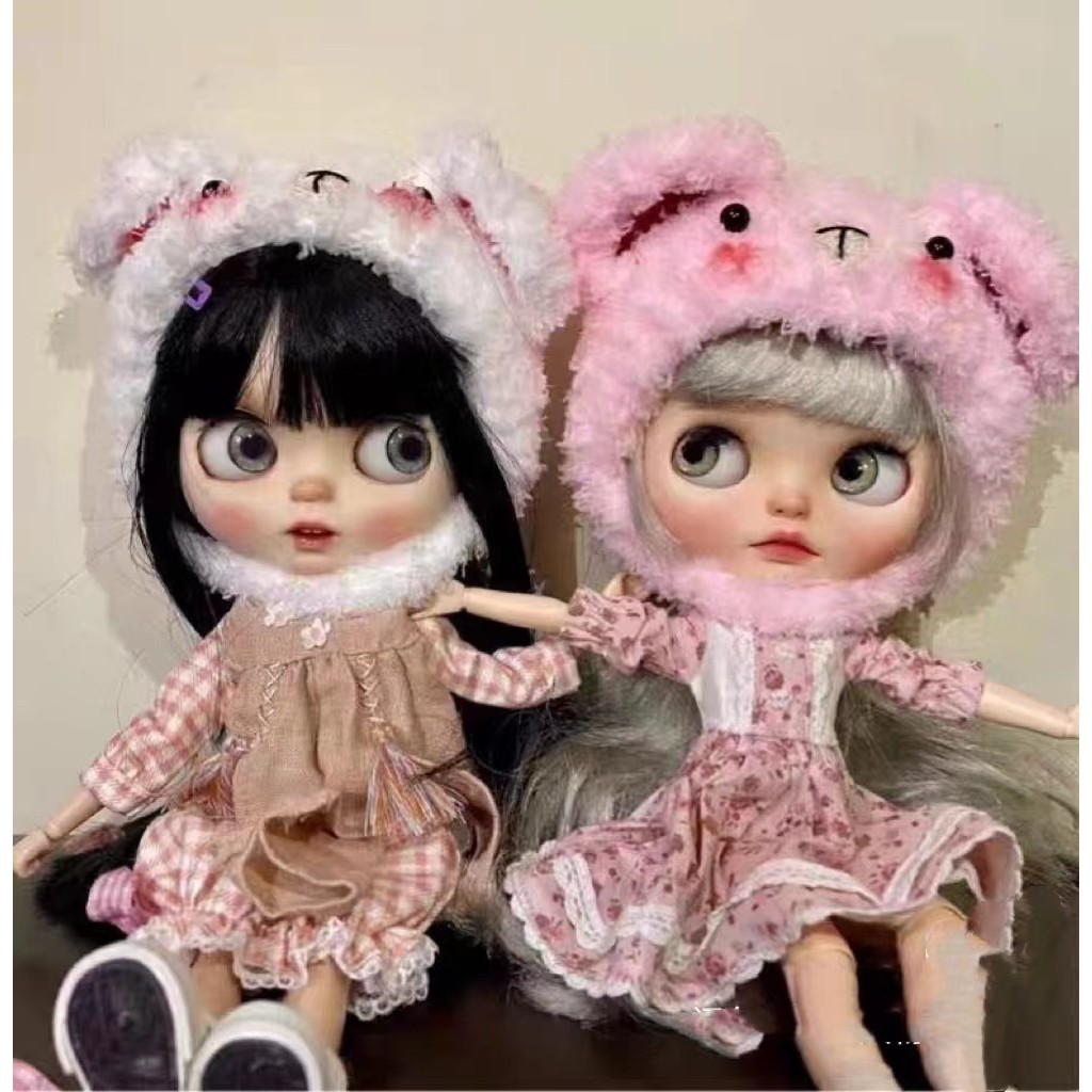 Blythe hat Bear ear hand woven wool hat Fit blythe qbaby Doll Accessories