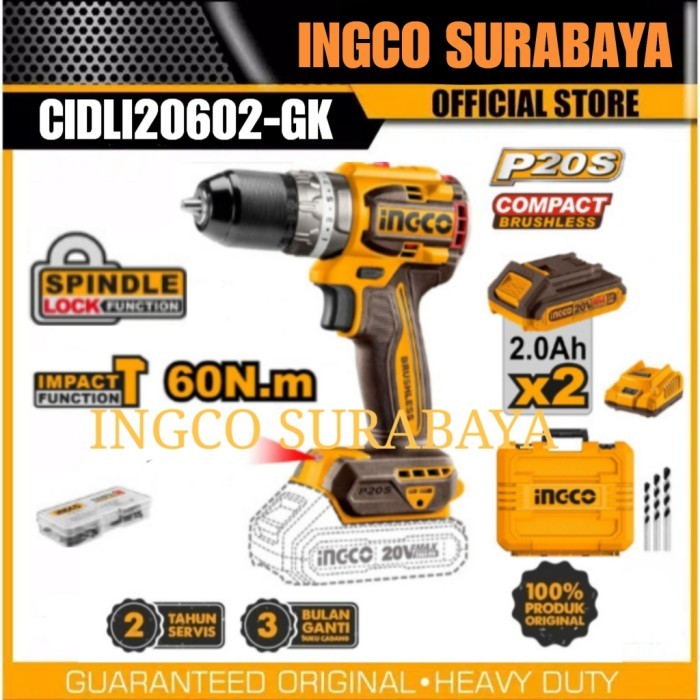 INGCO CIDLI20602 IMPACT DRILL 13MM BRUSHLESS BOR CORDLESS