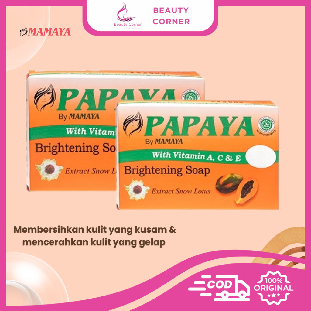 Papaya By Mamaya Brigthening Soap With Vitamin A,B & C  [Strip Hijau]