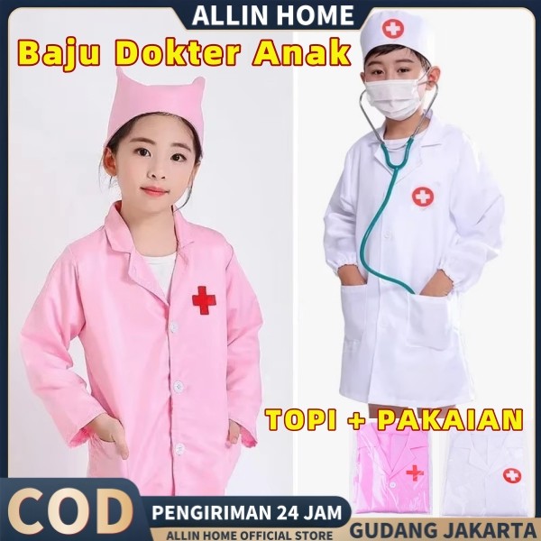 Mainan Baju Dokter Anak/baju dokter kecil anak perempuan/Kostum Profesi Import/Untuk Anak Bermain Me