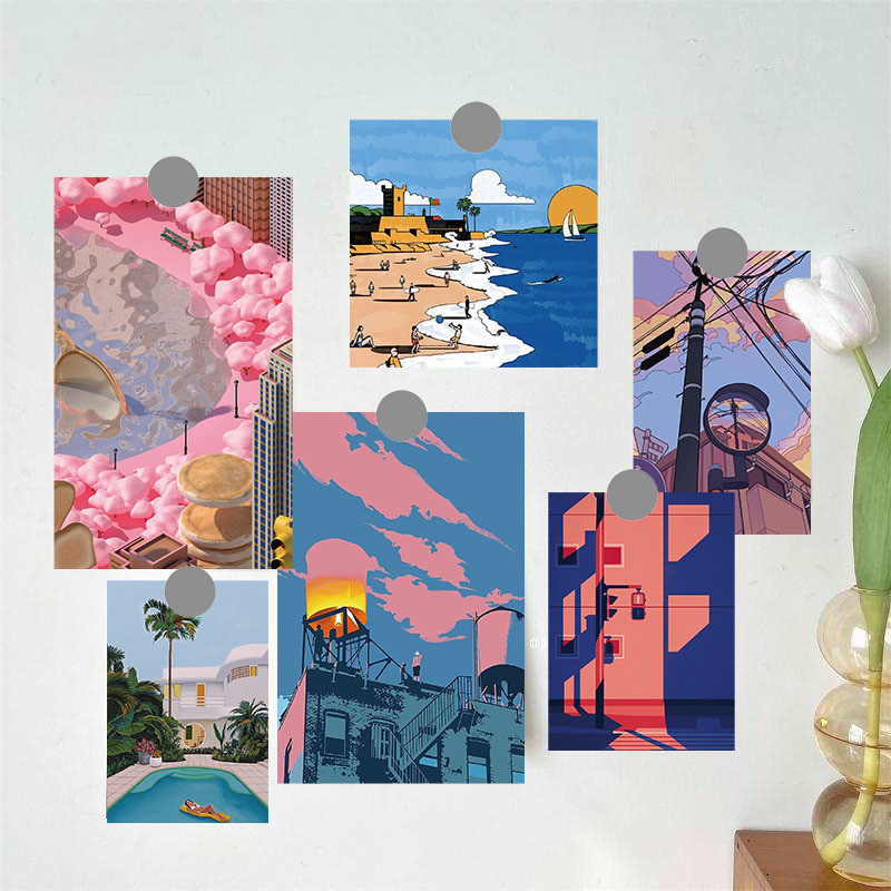 

15 Ins Style Landscape Cards Artistic Atmosphere Postcards Bedroom Dormitory Wall Renovation Decoration Wall Stickers
