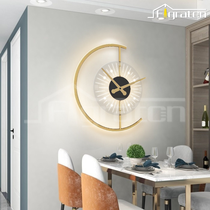 Ada LED LampuJam Lampu Dinding Kamar Tidur Minimalis Nordic LED Cahaya Hangat Lampu Gaya 40cm Jam