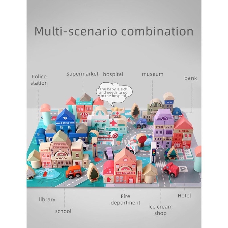 JAMIN MURAH !!!MAGIC COLOR CITY BUILDING BLOCKS URBAN PASTEL 115 PCS block kayu mainan anak balok 11
