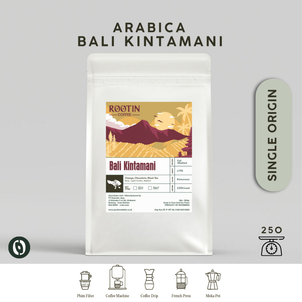 

Rootin Coffee Bali Kintamani Single Origin Arabika Roasted Beans Biji dan Bubuk Kopi / 250gr