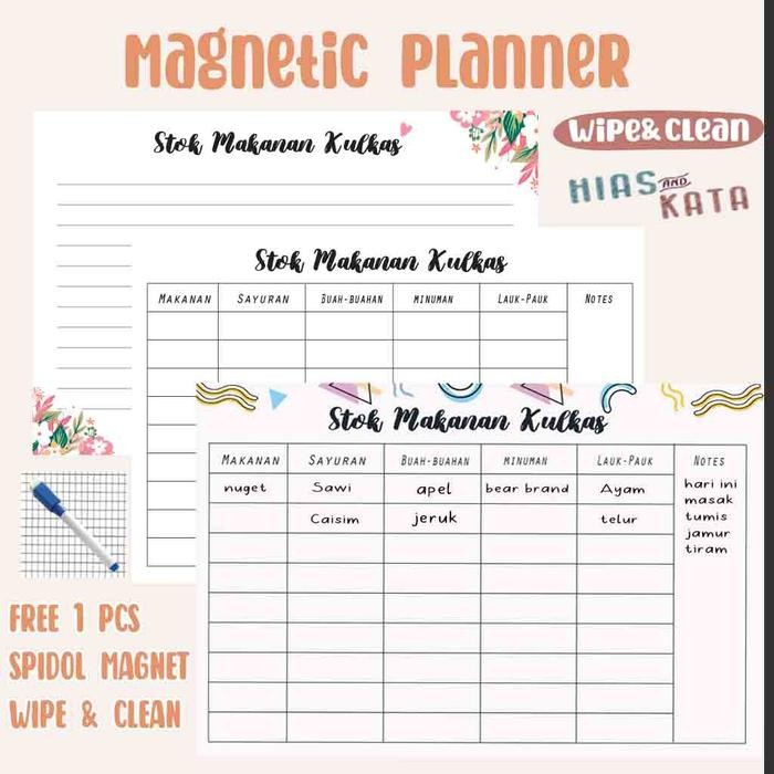 

Magnetic Planner stok makanan Storage Kulkas Kotak Penyimpanan Catatan