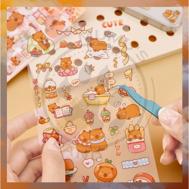 

MUMUSLAND STICKER WATERPROOF KARTUN KAPIBARA HOLOGRAM STIKER MOTIF KOREA LUCU ANTI AIR A-SK014