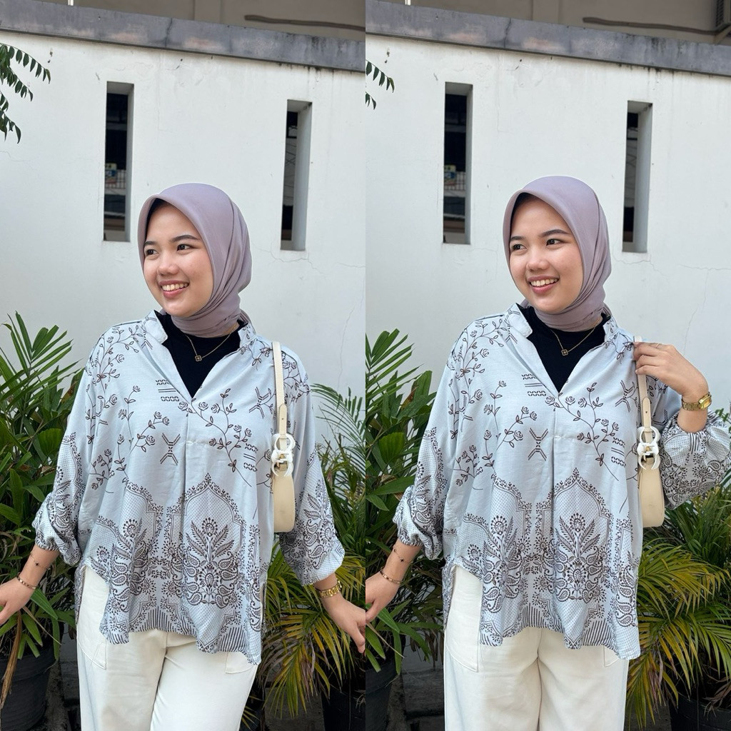 AZ.FS - RFS OOTD ATASAN WANITA MOTIF FLOWER KOREAN STYLE LENGAN PANJANG / VENUS RAYON DIAMOND OVERSI