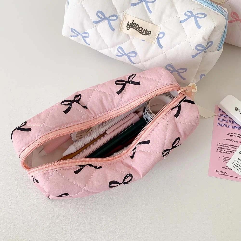 

Bowknot Bow Stationery Bag Desktop Storage Large Capacity Korean Style Pencil Case Pink/White/Blue Ins Style Bow Pencil Pouch