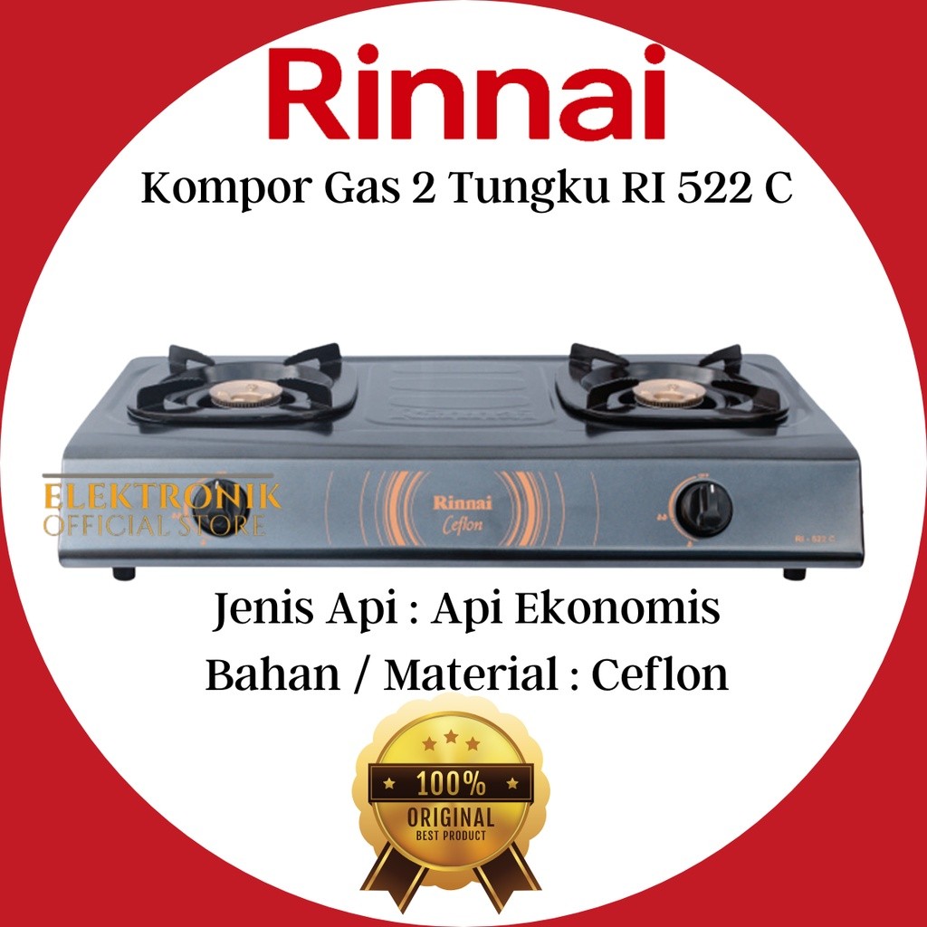 RINNAI KOMPOR GAS 2 TUNGKU RI 522 C KOMPOR RINNAI/RI-522C/RI522C/RI522/KOMPOR GAS 2 TUNGKU/KOMPOR AP