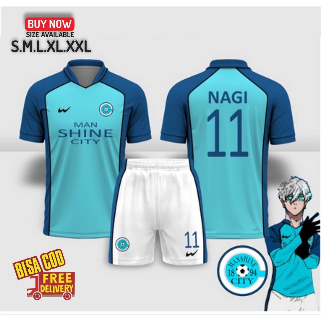 CB55 Jersey Jersy Anime Blue Lock Man Shine City Cosplay Bola Manga FullPrinting