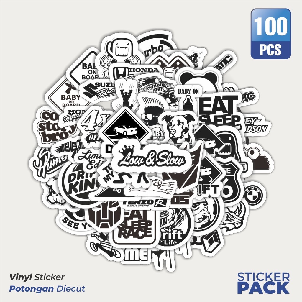 

MURAH 100 PCS Stiker Aesthetic Black And White Brand Distro Versi 10 Waterproof Aesthetic- Untuk Laptop, Motor, dan Helm - Paper Stationery Pack