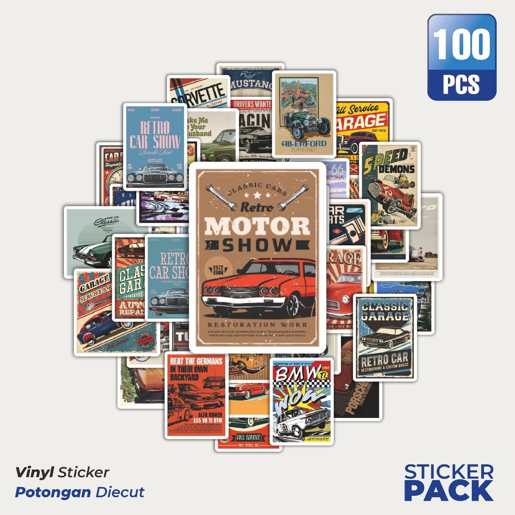 

Stiker Vinyl Stiker Mini Retro Car Poster Waterproof Aesthetic- Untuk Laptop, Motor, dan Helm - Paper Stationery Pack