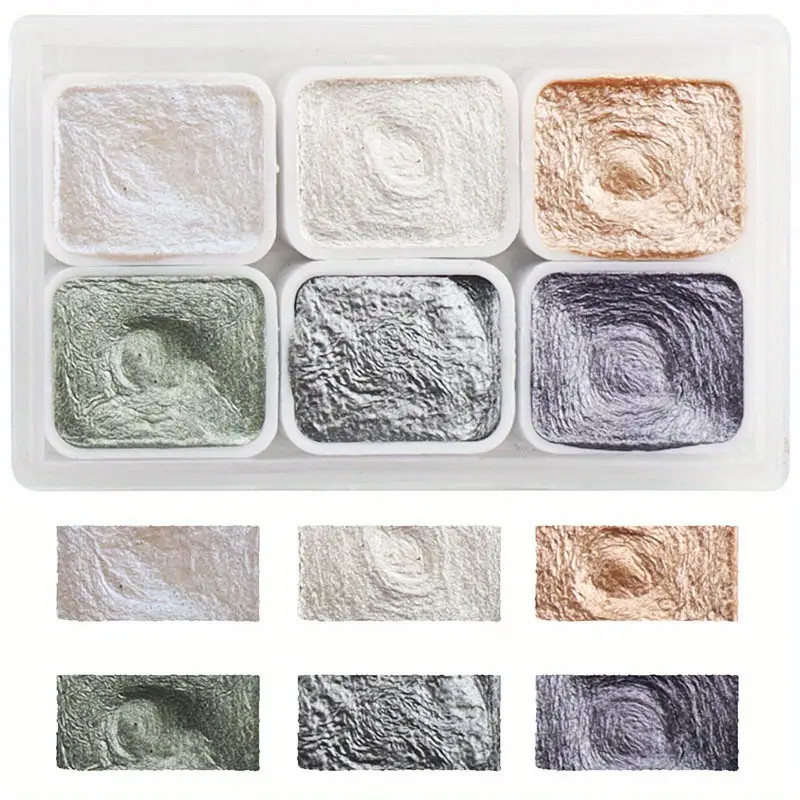 

1pc Set of 6 Colorful Shiny Solid Watercolor Pigments - Painting Supplies, Art Supplies, Paint Palette for Decorative Painting