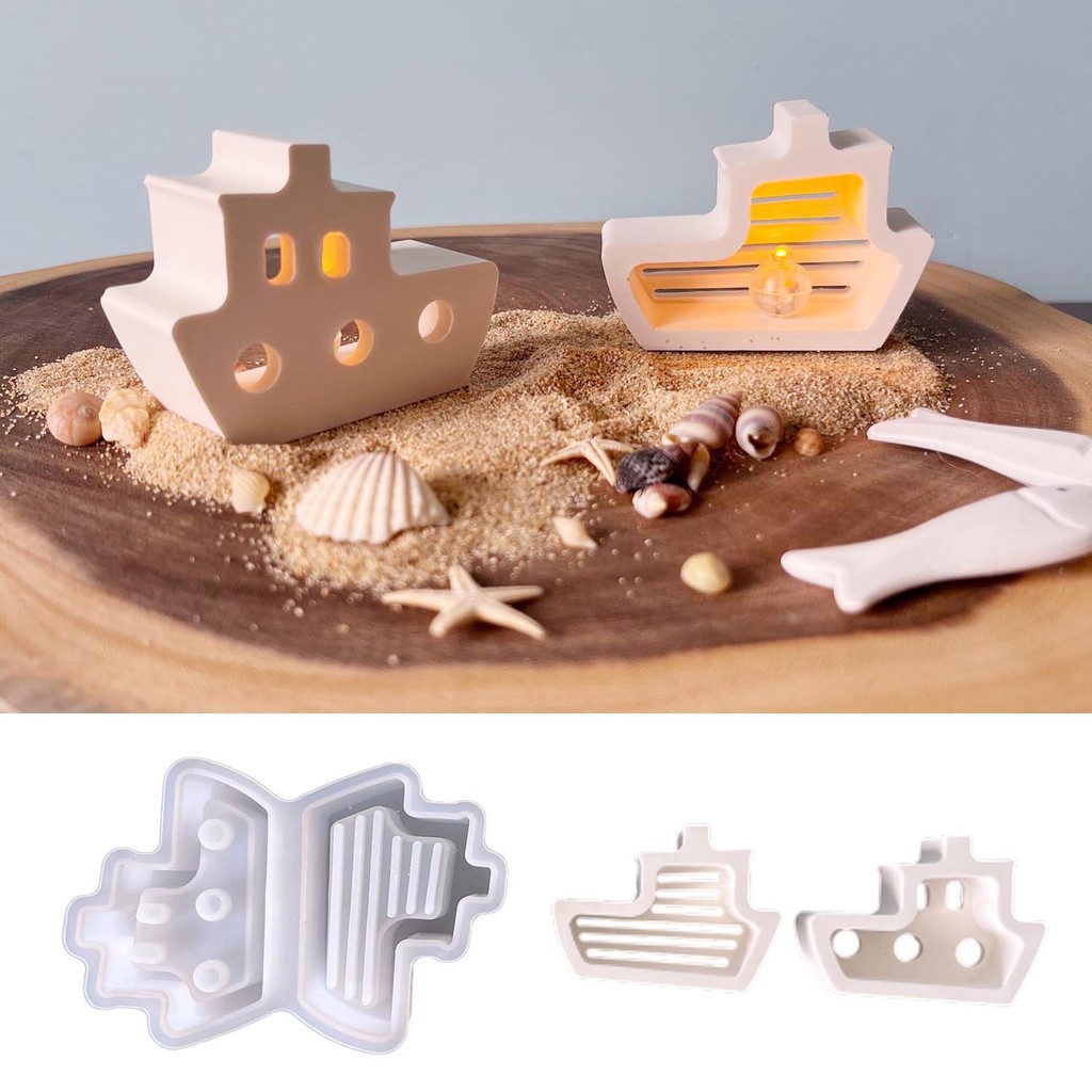 

Dual Cavity Boat Silicone Mold for Plaster Figurine & Mood Lamp Decor - DIY Ship Craft Casting Mold, Home Decoration Making Tool