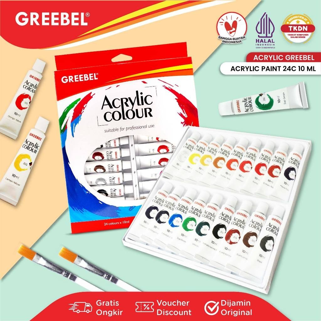 

NEW GREEBEL Cat Lukis Akrilik Set 24 Warna / Cat Acrylic Set (24x10ML) PREMIUM