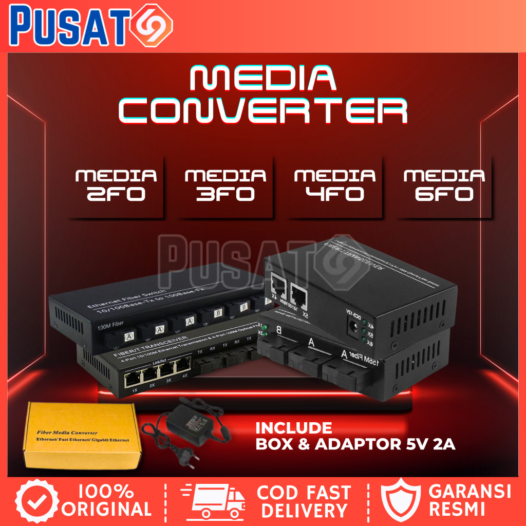 Switch konverter 6 Port FO + 2 Ethernet LAN for Converter Fiber Optik