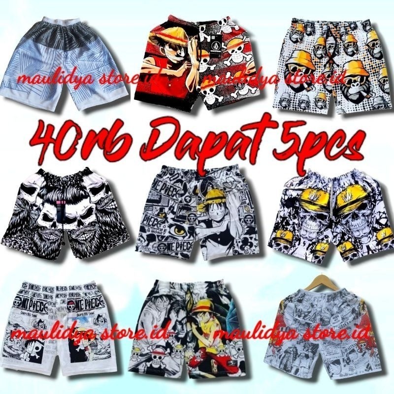 Celana Pendek Kolor Anak Cowok Cewek Pria Wanita Motif Karakter Kartun Anime One Piece